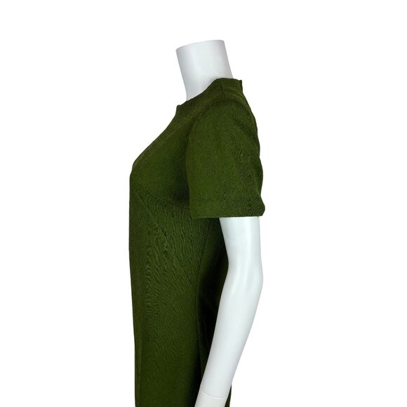 Vintage 60s Babydoll Dress Womens Medium Mod Mini Textured Avocado Green Shift - Picture 8 of 11